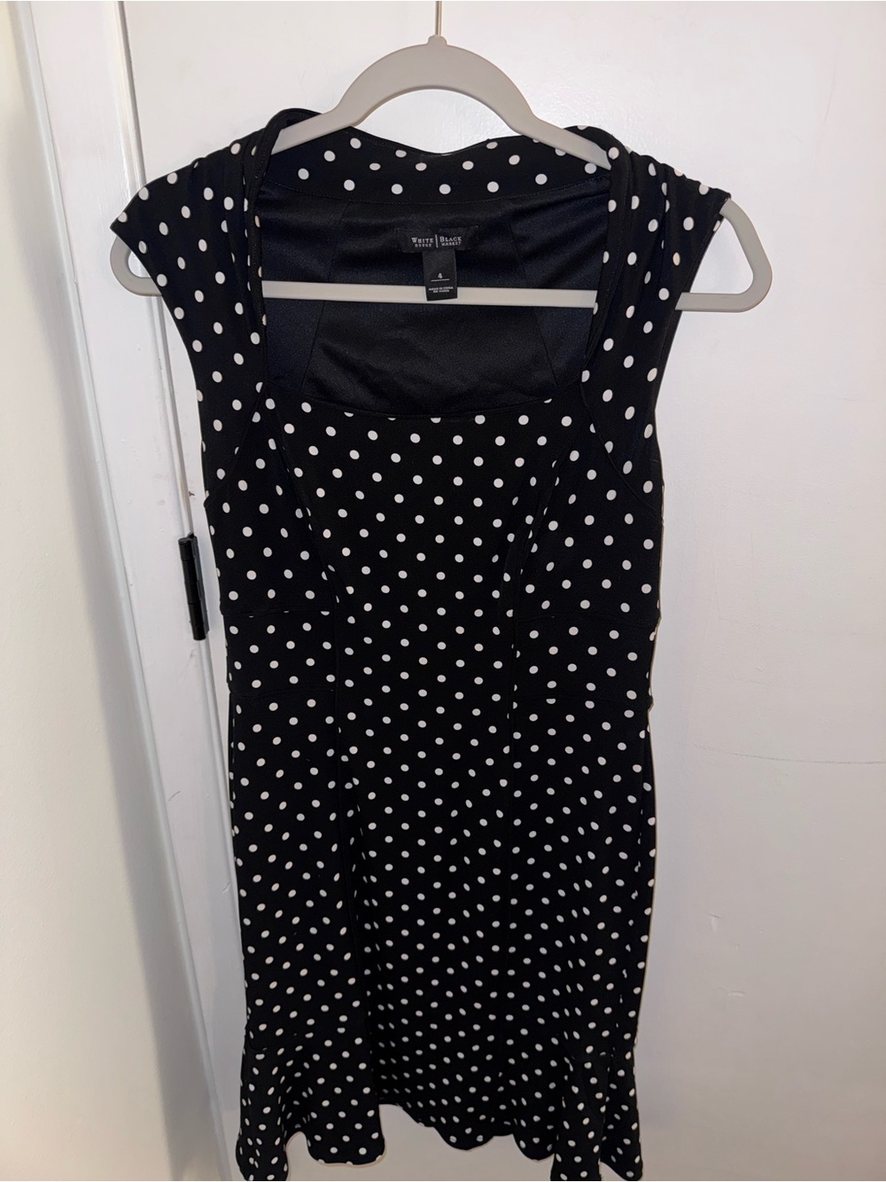 White House Black Market Black & White Polka Dot Cap-Sleeve Dress
